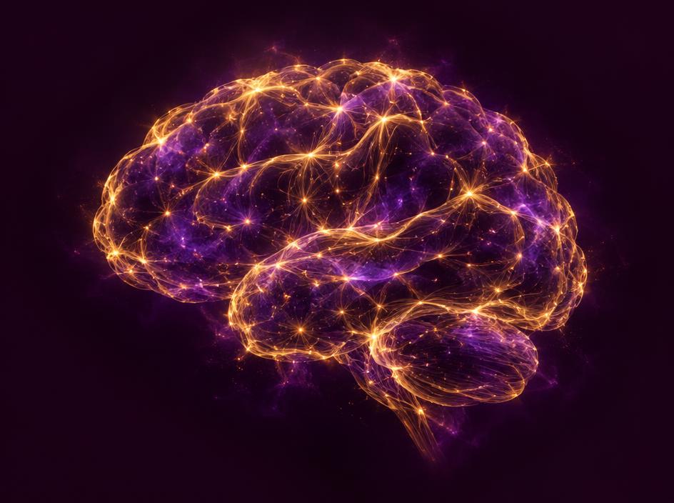 Glowing brain of golden threads representing brand memory