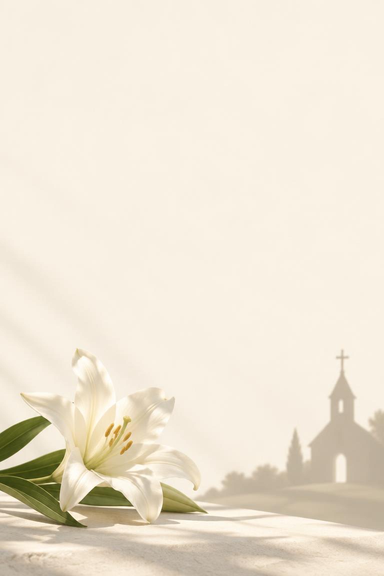 Minimalist flyer sample with a white lily and chapel